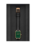 Daniel Wellington Quadro Pressed Sheffield Green Dial Black Leather Strap Watch For Women - DW00100439