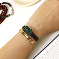 Daniel Wellington Quadro Pressed Sheffield Green Dial Black Leather Strap Watch For Women - DW00100439