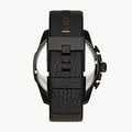 Diesel Mega Chief Chronograph Black Dial Black Leather Strap Watch For Men - DZ4323
