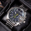 Diesel Mega Chief Chronograph Blue Dial Silver Steel Strap Watch For Men - DZ4465