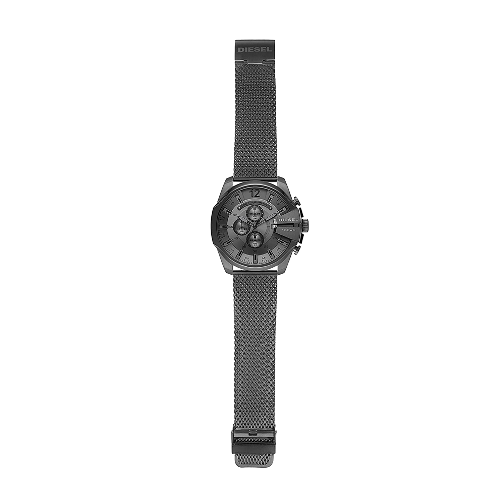 Diesel Mega Chief Chronograph Black Dial Black Mesh Strap Watch For Men - DZ4527