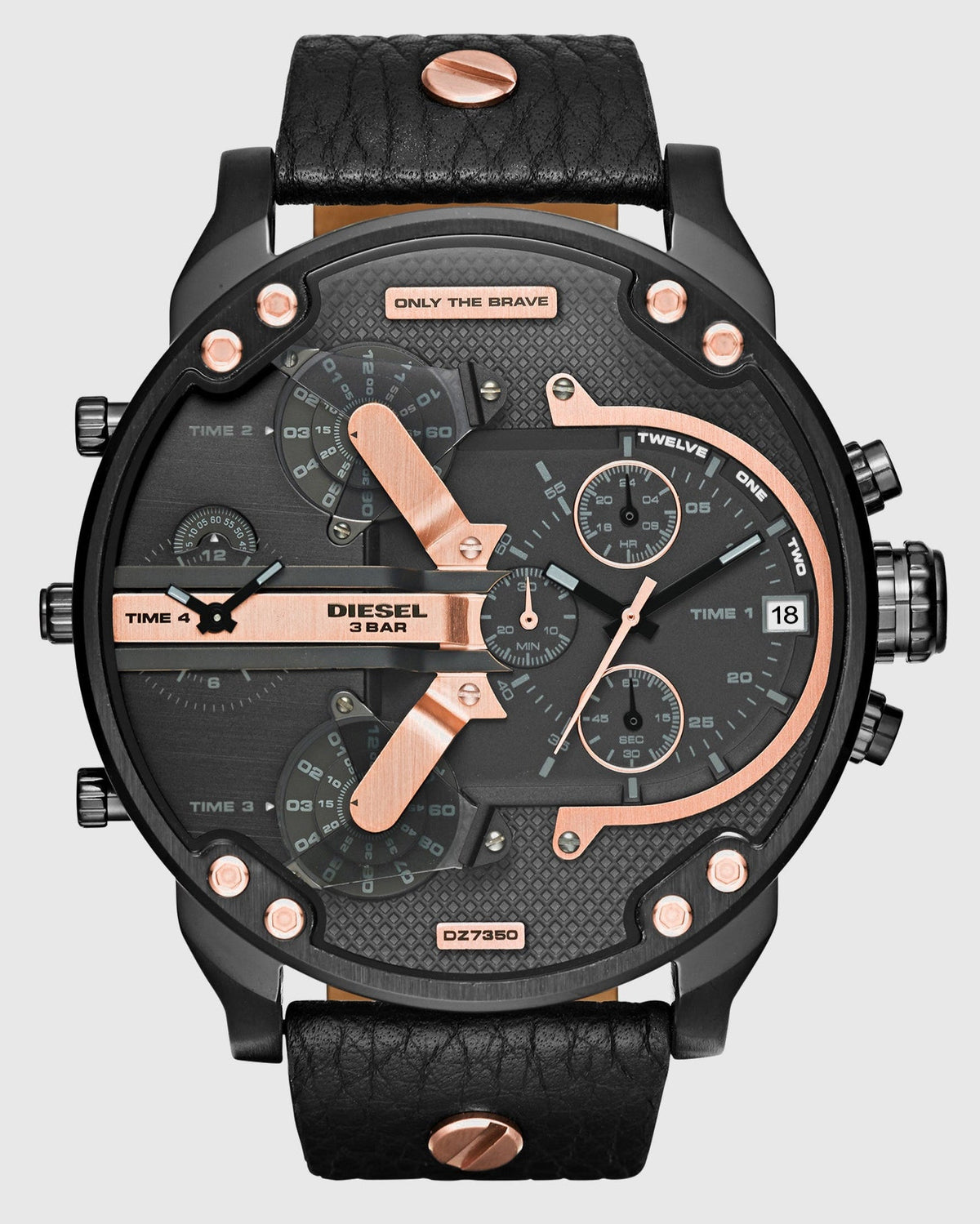 Diesel Mr Daddy 2.0 Chronograph Black Dial Black Leather Strap Watch For Men - DZ7350