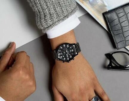 Hugo Boss Chronograph Black Dial Black Steel Strap Watch for Men - 1513180
