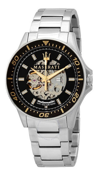 Maserati SFIDA Automatic Black Dial Silver Steel Strap Watch For Men - R8823140002