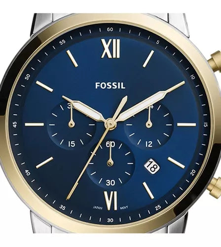 Fossil Neutra Chronograph Blue Dial Two Tone Steel Strap Watch for Men - FS5706