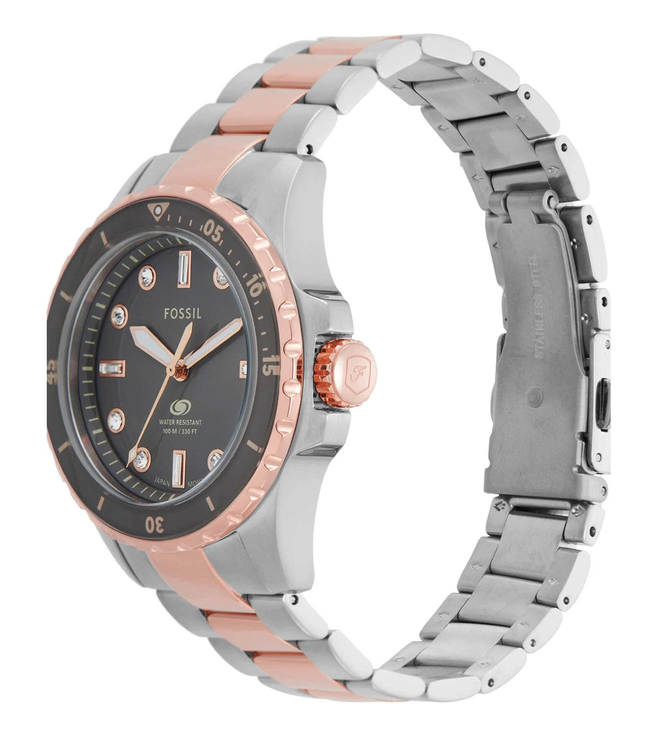 Fossil Blue Dive Three Hand Gray Dial Two Tone Steel Strap Watch For Women - ES5348