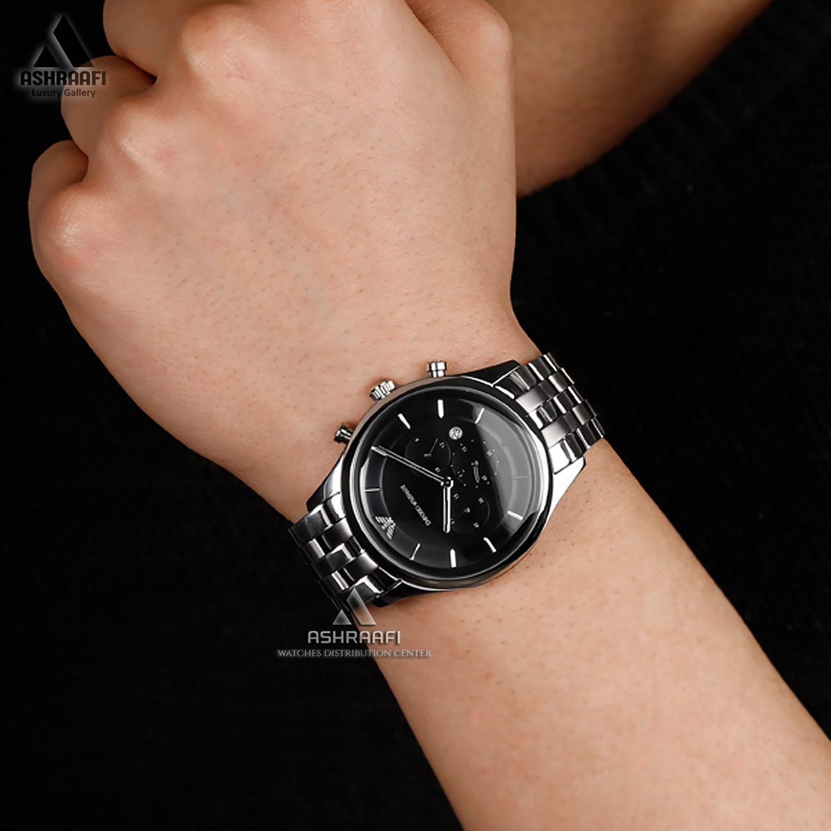 Emporio Armani Chronograph Black Dial Silver Steel Strap Watch For Men - AR11017