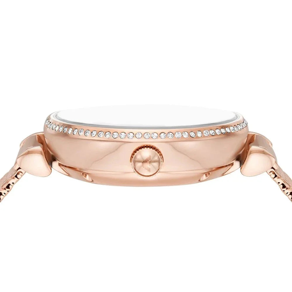 Emporio Armani Meccanico Automatic White Dial Rose Gold Mesh Strap Watch For Women - AR60063