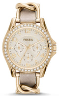 Fossil Riley White Dial Beige Leather Strap Watch for Women - ES3465