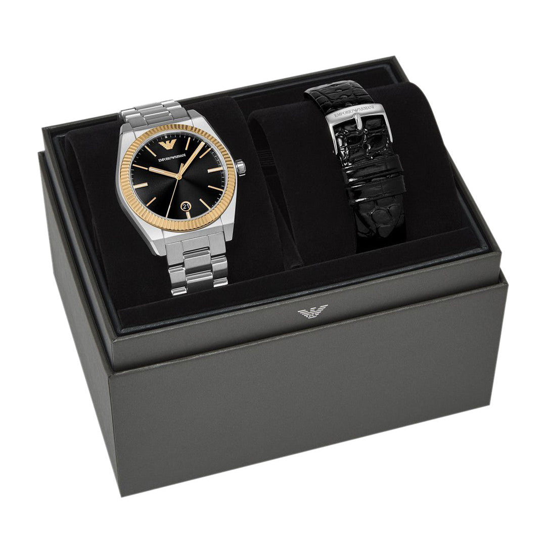Emporio Armani Federico Black Dial Silver Steel Strap Watch for Men - AR80077