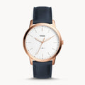 Fossil The Minimalist Slim White Dial Blue Leather Strap Watch for Men - FS5371