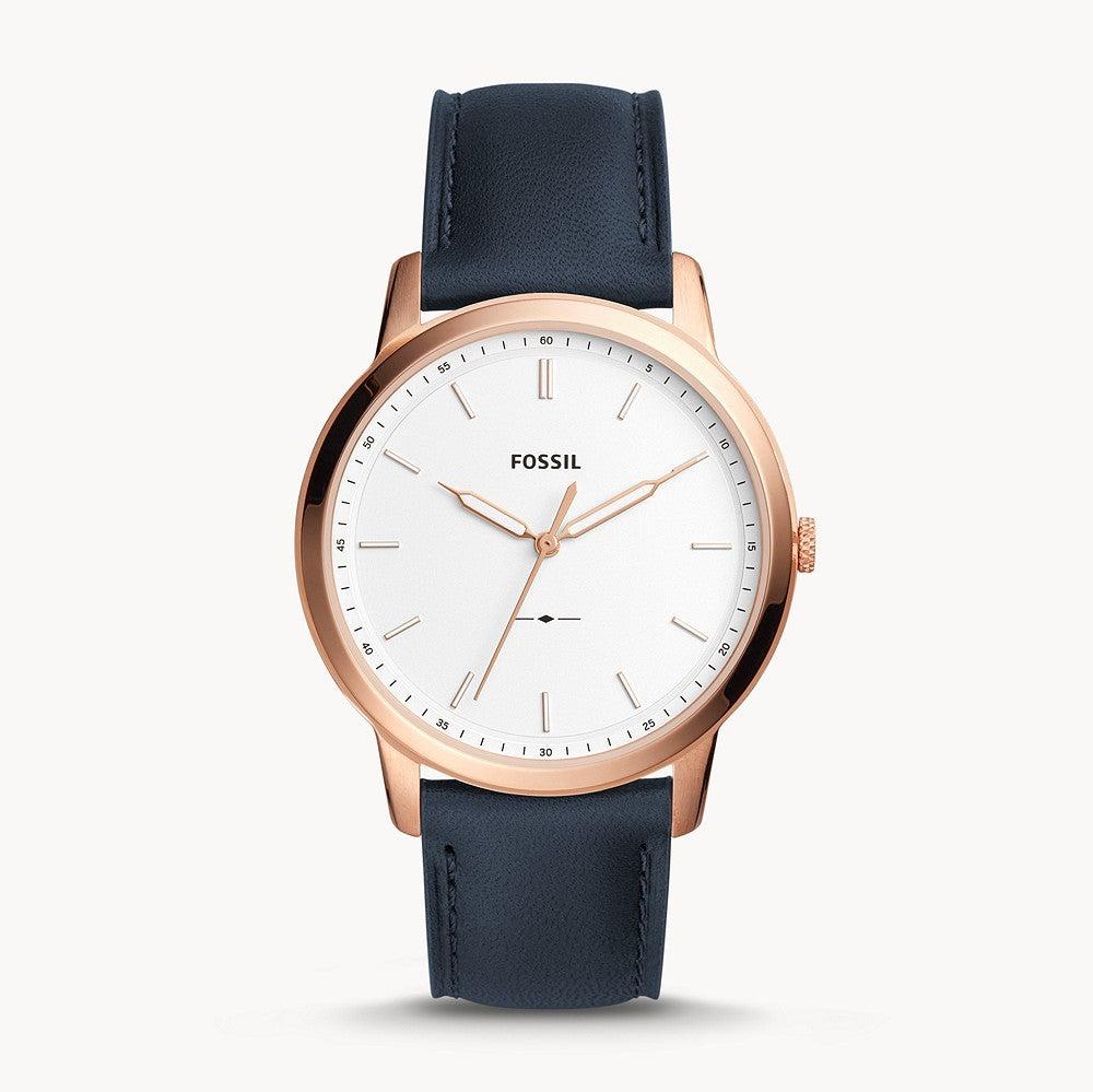 Fossil The Minimalist Slim White Dial Blue Leather Strap Watch for Men - FS5371
