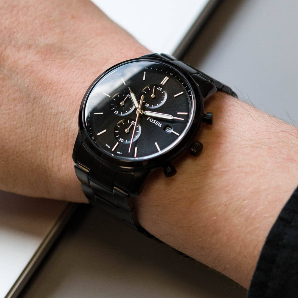 Fossil Townsman Chronograph Black Dial Black Steel Strap Watch for Men - FS5379