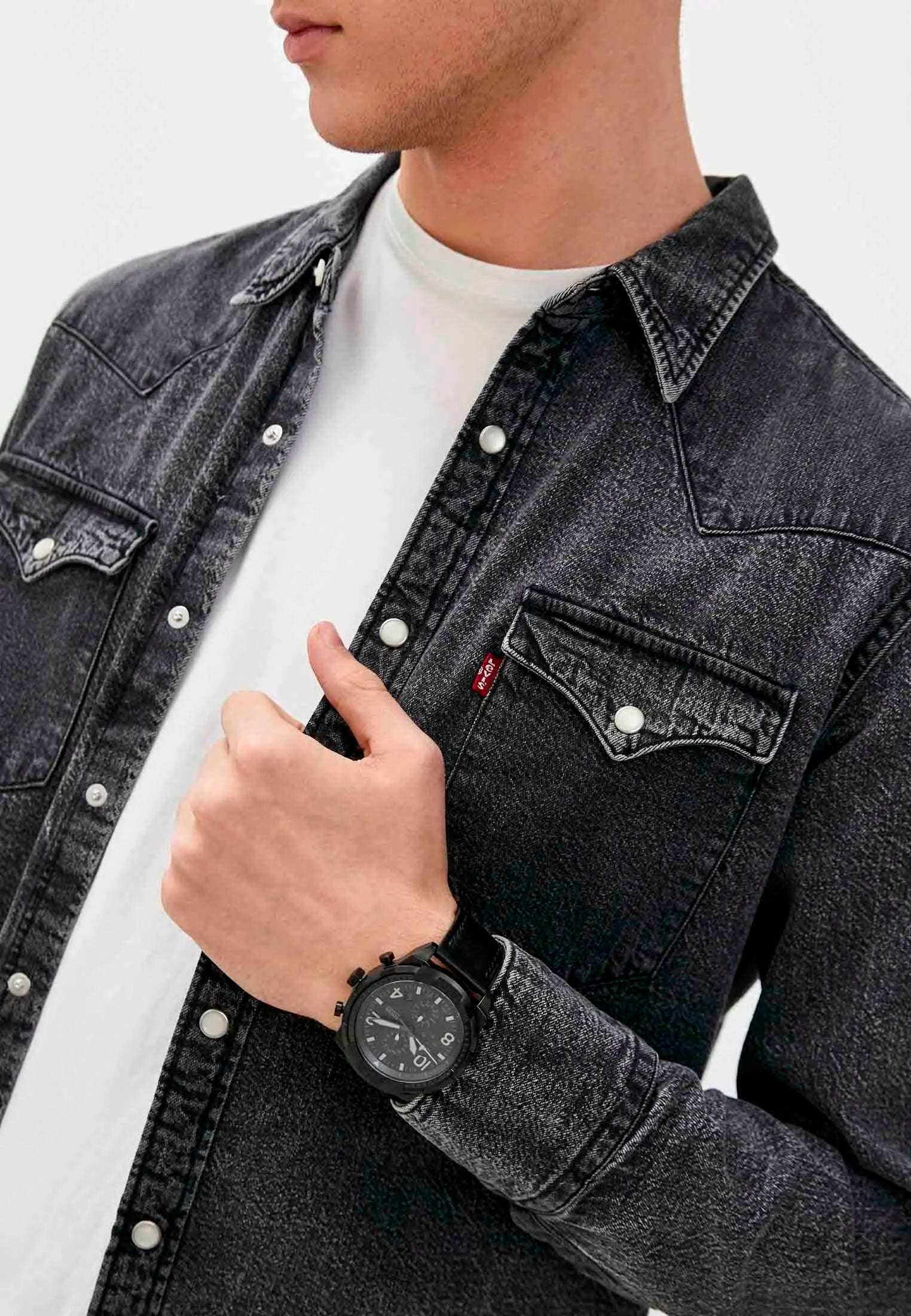 Fossil Bronson Chronograph Black Dial Black Leather Strap Watch for Men - FS5874