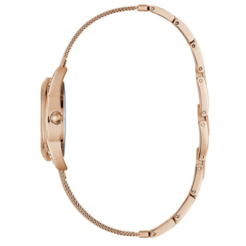 Guess Whisper Silver Dial Rose Gold Mesh Bracelet Watch for Women - W1084L3