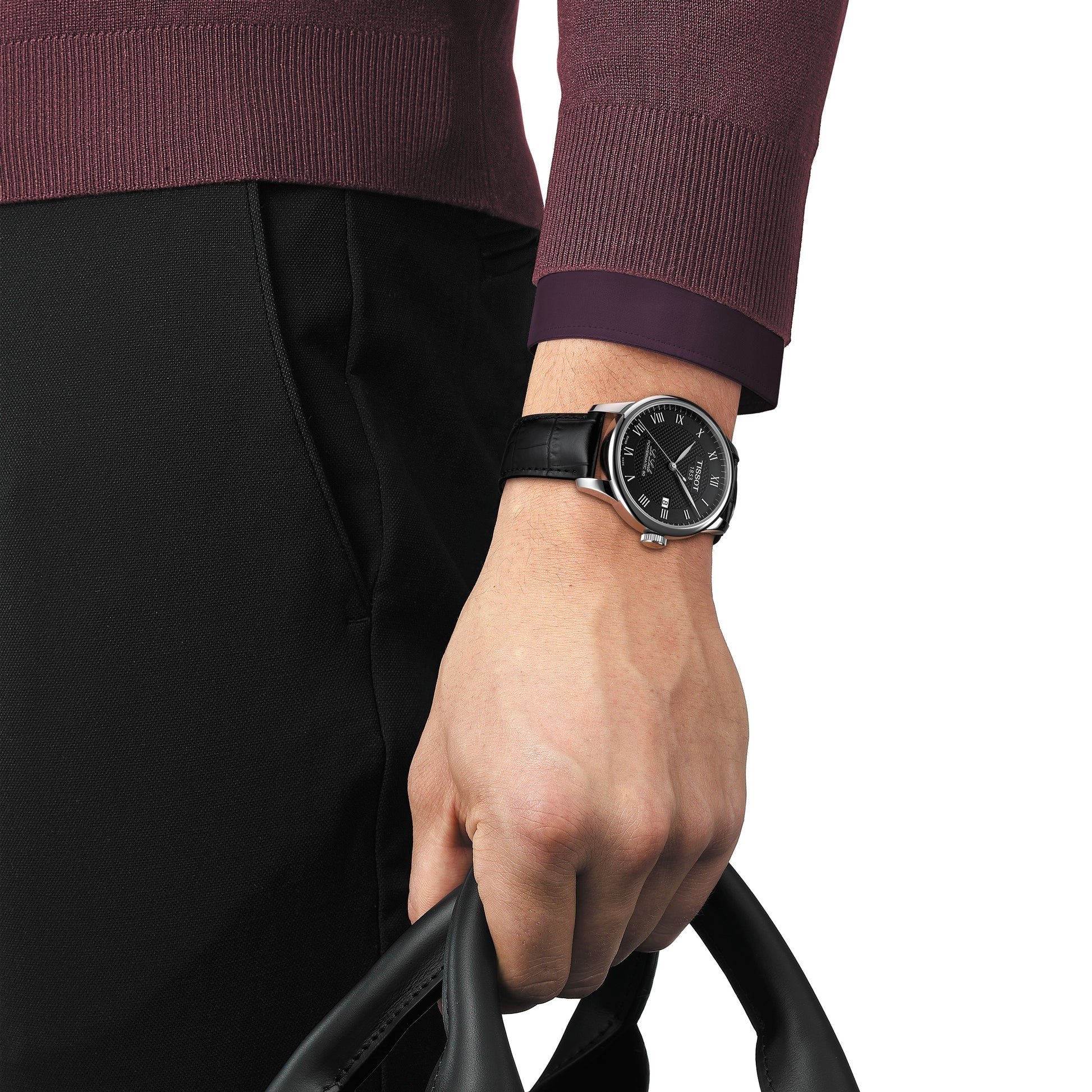 Tissot Le Locle Powermatic 80 Black Dial Black Leather Strap Watch For Men - T006.407.16.053.00