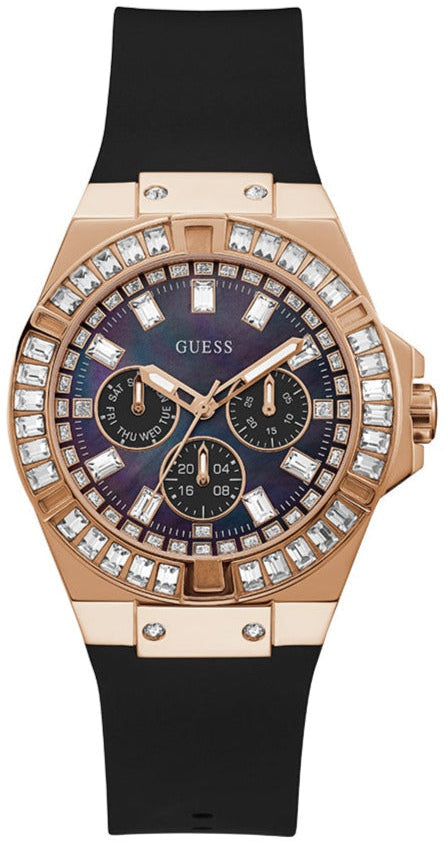 Guess Venus Diamonds Black Dial Black Rubber Strap Watch for Women - GW0118L2