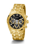 Guess Continental Black Dial Gold Steel Strap Watch for Men - GW0260G2