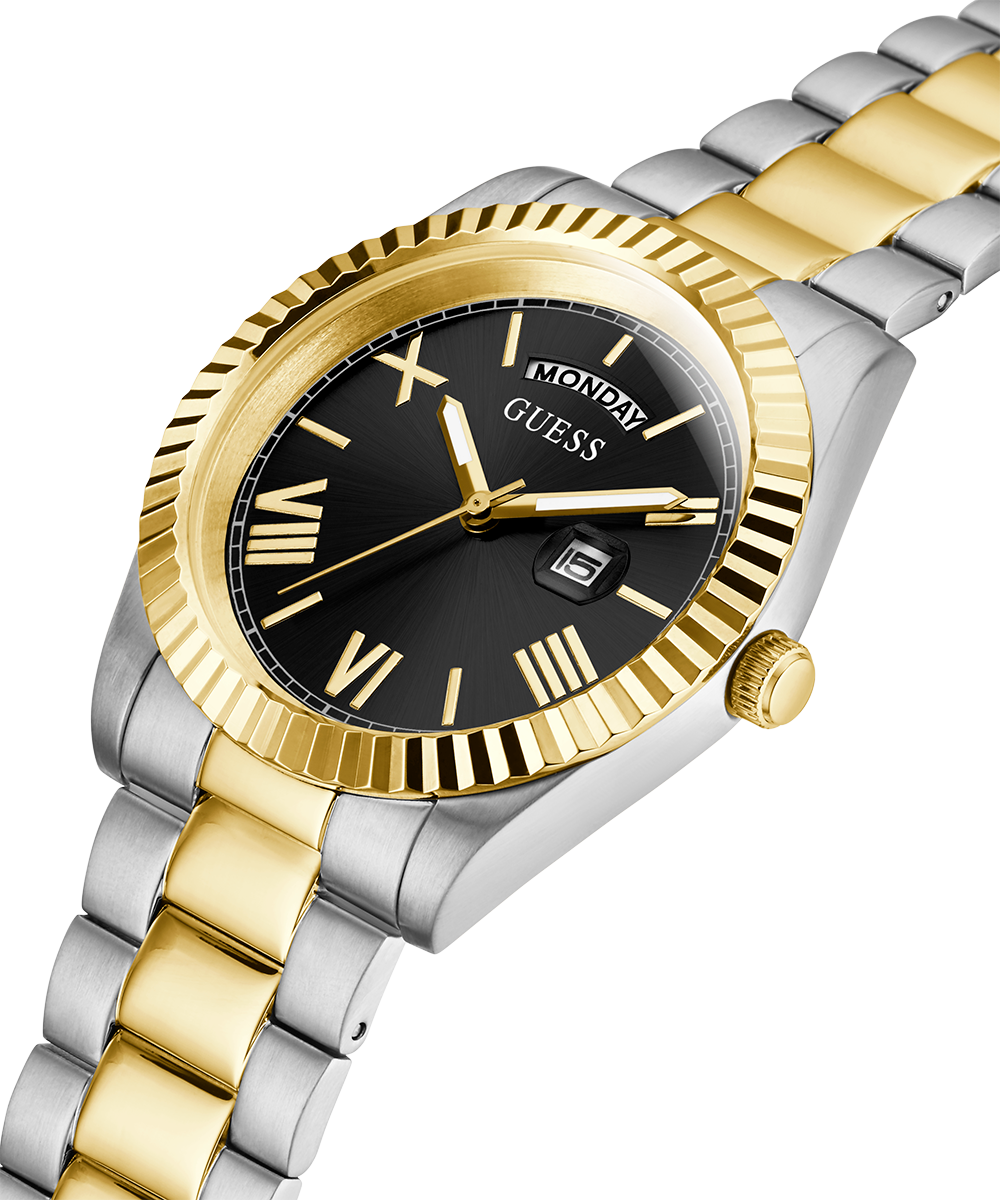 Guess Connoisseur Black Dial Two Tone Steel Strap Watch for Men - GW0265G5
