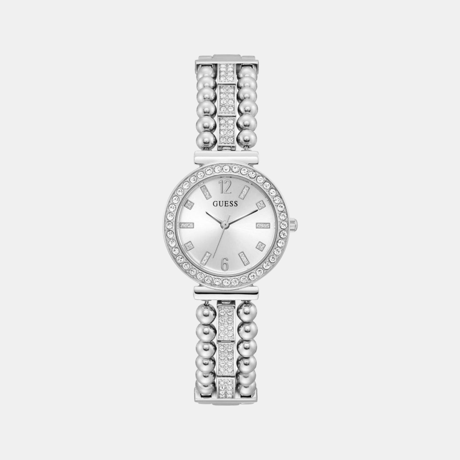 Guess Gala Diamonds Silver Dial Silver Steel Strap Watch for Women - GW0401L1