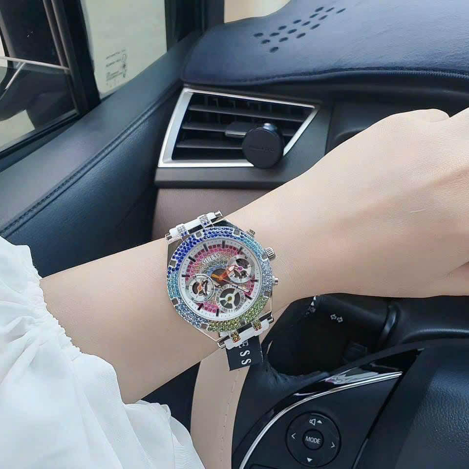 Guess Glitz Pride Limited Edition White Dial White Rubber Strap Watch for Women - GW0407L4