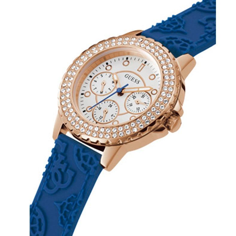 Guess Crown Jewel Diamonds White Dial Blue Rubber Strap Watch for Women - GW0411L2