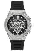 Guess Momentum Chronograph Crystals Black Dial Black Silicone Strap Watch For Men - GW0518G1
