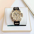 Guess Queen Quartz Gold Dial Black Silicone Strap Watch For Women - GW0536L3