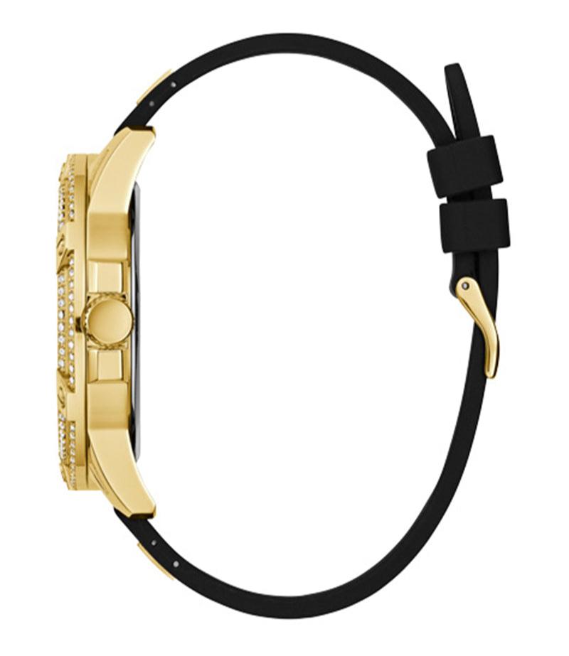 Guess King Quartz Crystals Gold Dial Black Silicone Strap Watch For Men - GW0537G2