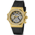 Guess Fusion Chronograph Black Dial Black Leather Strap Watch For Women - GW0553L4