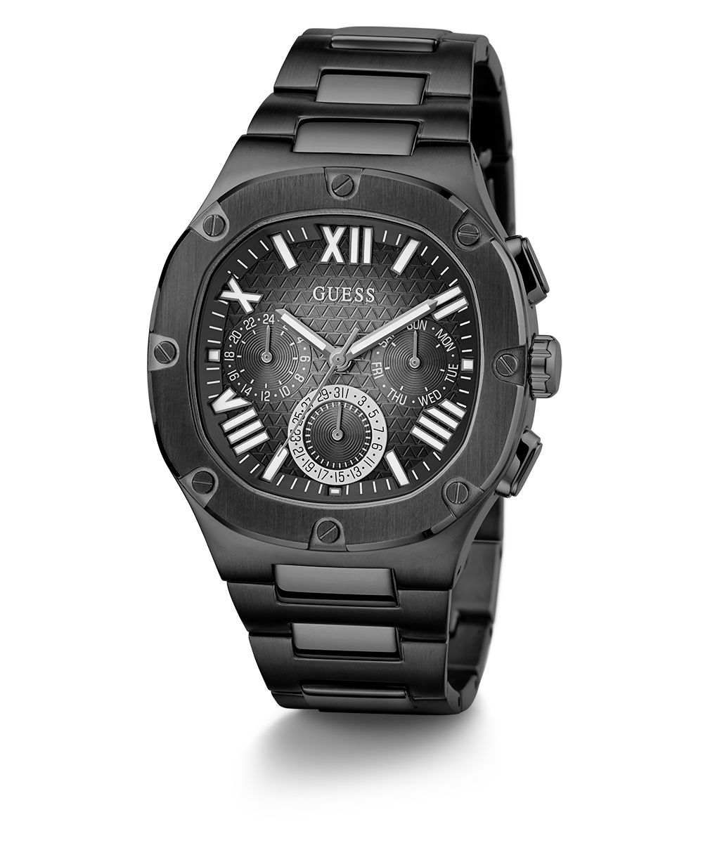 Guess Headliner Quartz Black Dial Grey Steel Strap Watch For Men - GW0572G5