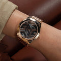 Guess Cubed Analog Black Dial Rose Gold Steel Strap Watch For Women - GW0607L3