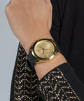 Guess Cubed Analog Gold Dial Black Silicone Strap Watch For Women - GW0665L1
