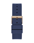 Guess Cubed Analog Rose Gold Dial Blue Leather Strap Watch For Women - GW0665L2