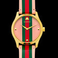 Gucci G Timeless Quartz Pink Dial Three Tone Leather Strap Watch For Women - YA1264118