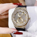Guess Princess Crystals Gold Dial Black Silicone Strap Watch For Women - GW0439L2