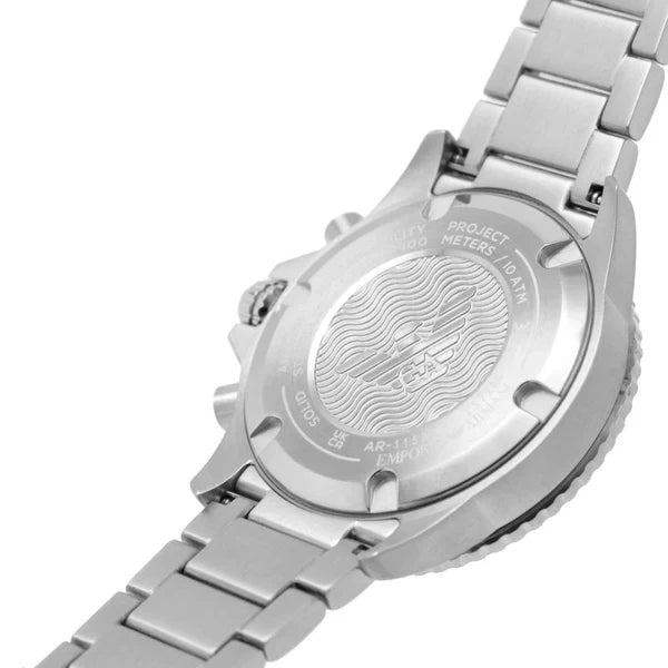 Emporio Armani World Explorer Solar Chronograph Green Dial Silver Steel Strap Watch for Men - AR11741
