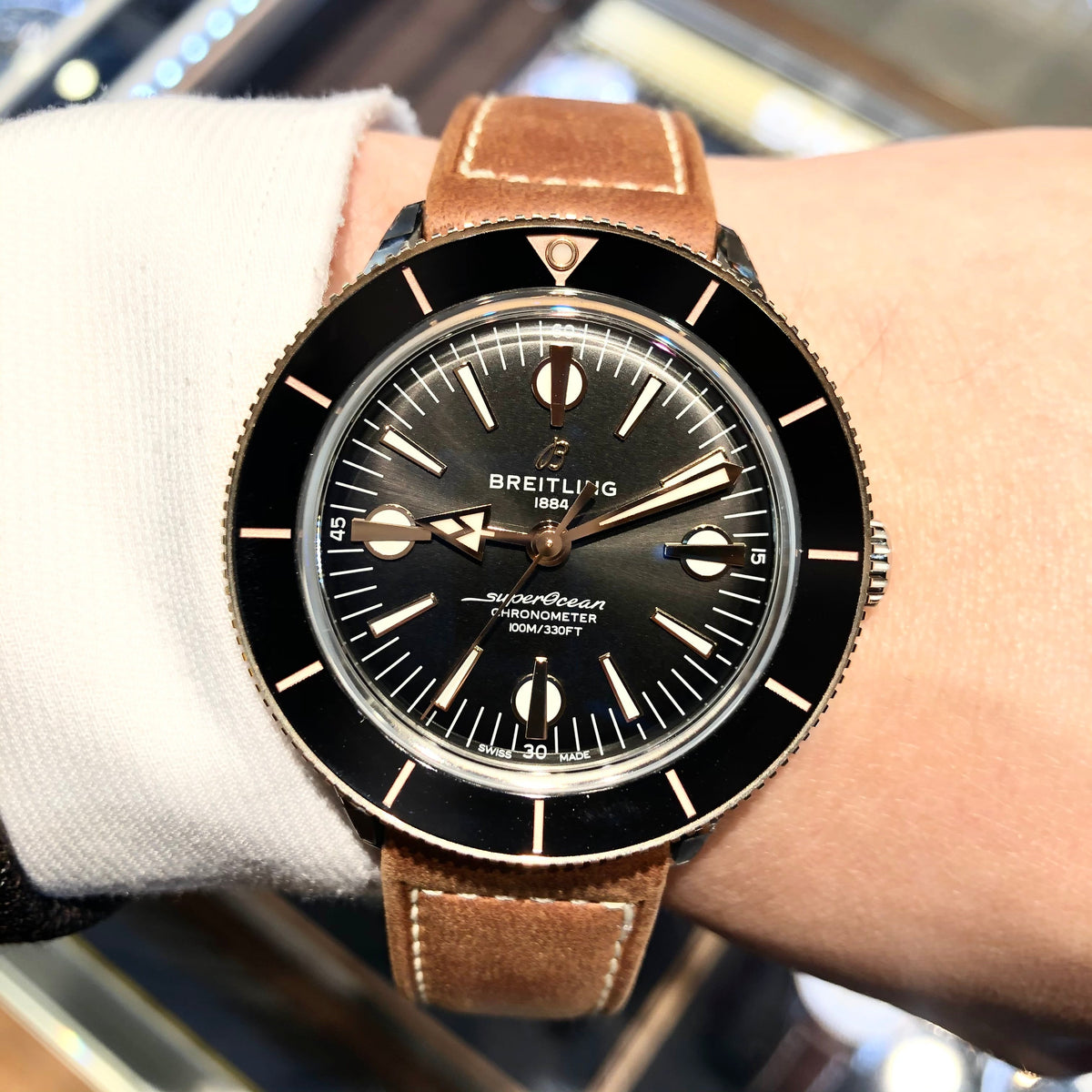 Breitling Superocean Heritage '57 Black Dial Brown Leather Strap Watch for Men - U10370121B1X1