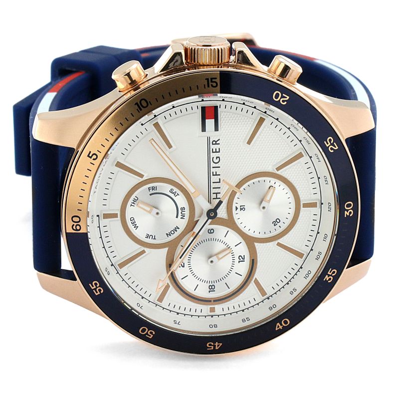 Tommy Hilfiger Bank Multifunction Quartz White Dial Blue Rubber Strap Watch for Men - 1791778