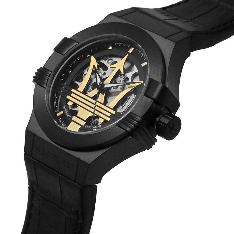 Maserati Potenza Automatic Black Dial Black Leather Strap Watch For Men - R8821108036