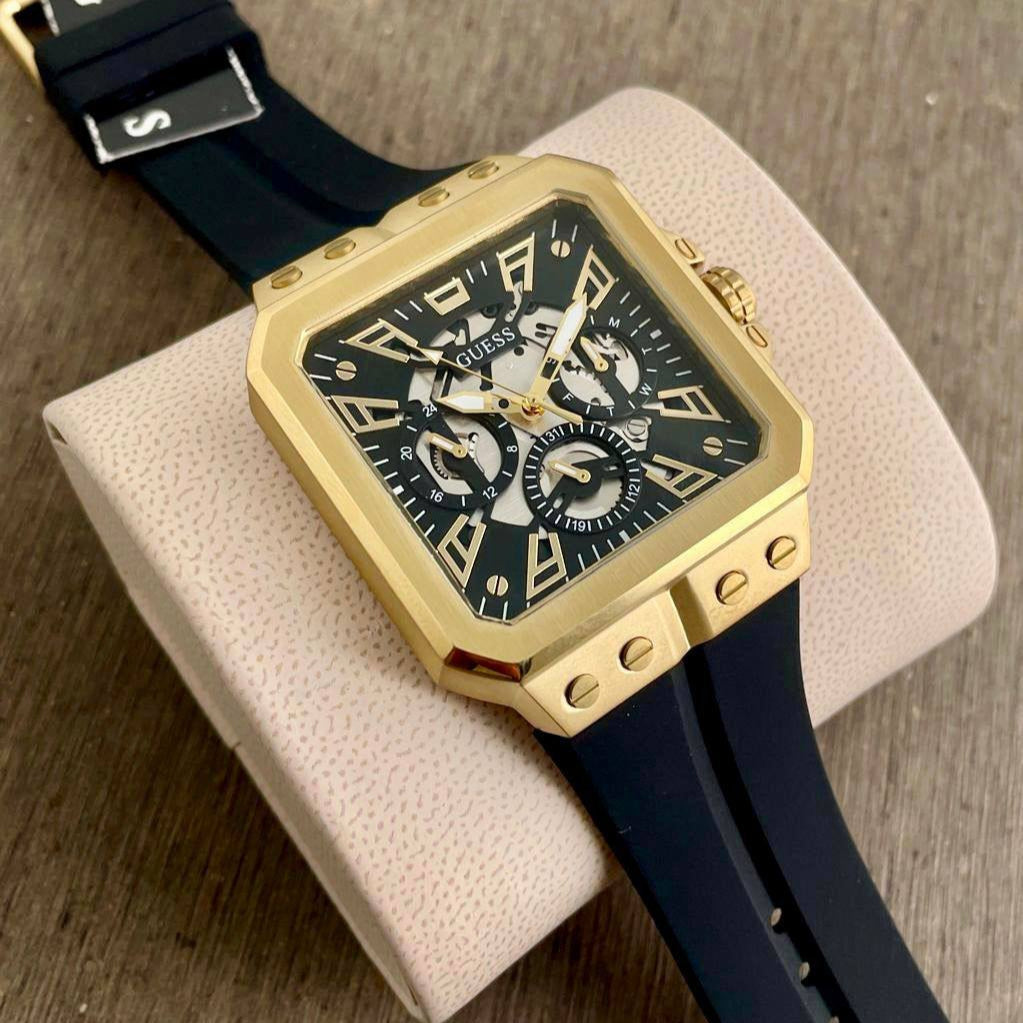 Guess Leo Multifunction Black Dial Black Silicone Strap Watch For Men - GW0637G2
