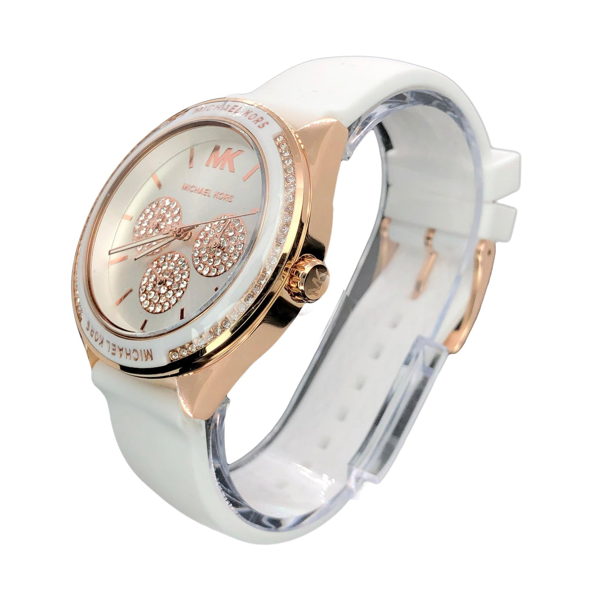 Michael Kors Oversized Sport Quartz White Dial White Rubber Strap Watch For Women - MK6945