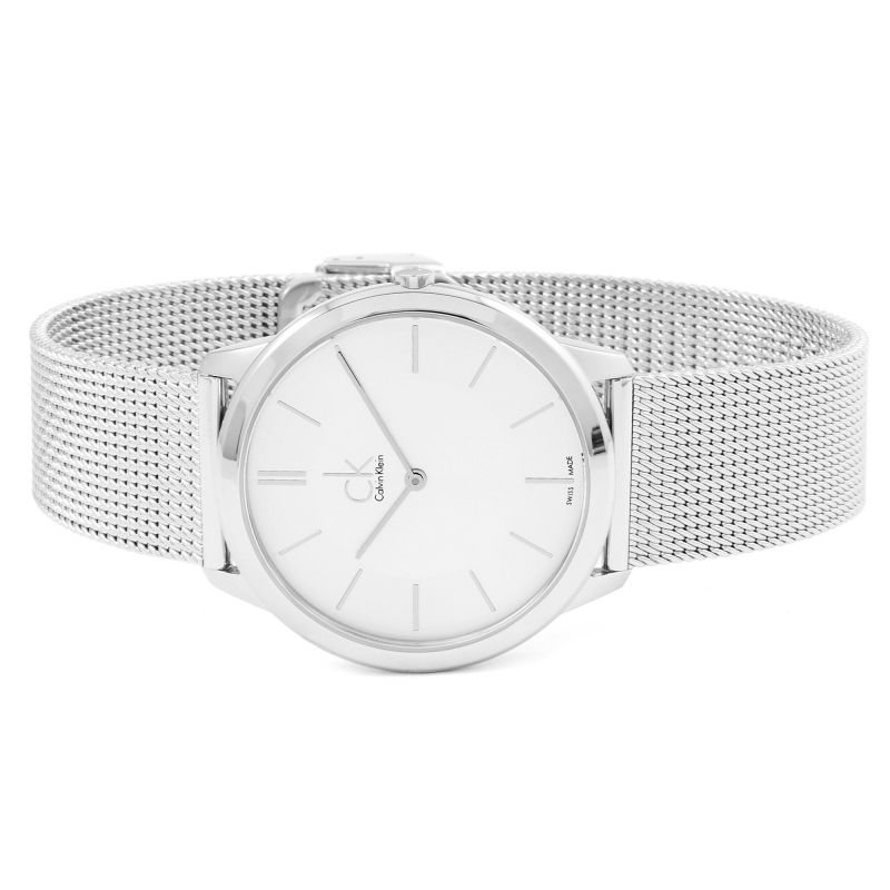 Calvin Klein Minimal Silver Dial Silver Mesh Bracelet Watch for Men - K3M21126