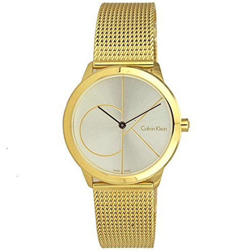 Calvin Klein Minimal Silver Dial Gold Mesh Bracelet Watch for Women - K3M22526