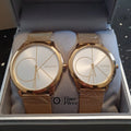 Calvin Klein Minimal Silver Dial Gold Mesh Bracelet Watch for Women - K3M22526