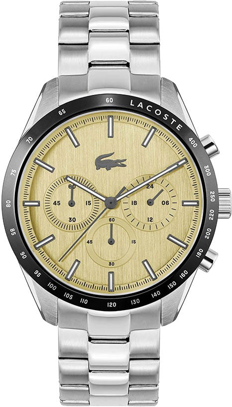 Lacoste Boston Chronograph Beige Dial Silver Steel Strap Watch for Men - 2011271