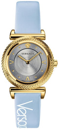 Versace V-Motif Grey Dial Blue Leather Strap Watch for Women - VERE00318