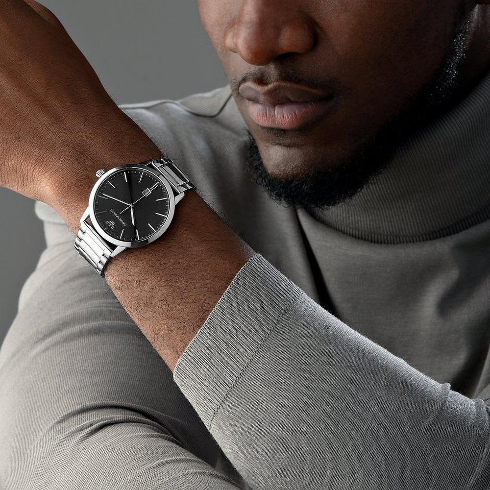 Emporio Armani Ruggero Black Dial Silver Steel Strap Watch for Men - AR11310