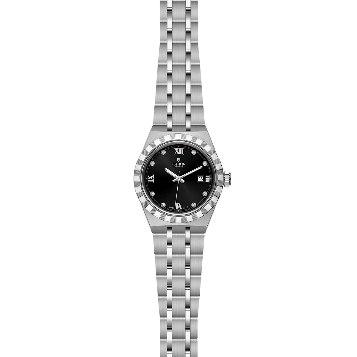Tudor Royal Automatic Black Dial Silver Steel Strap Watch for Men - M28600-0003