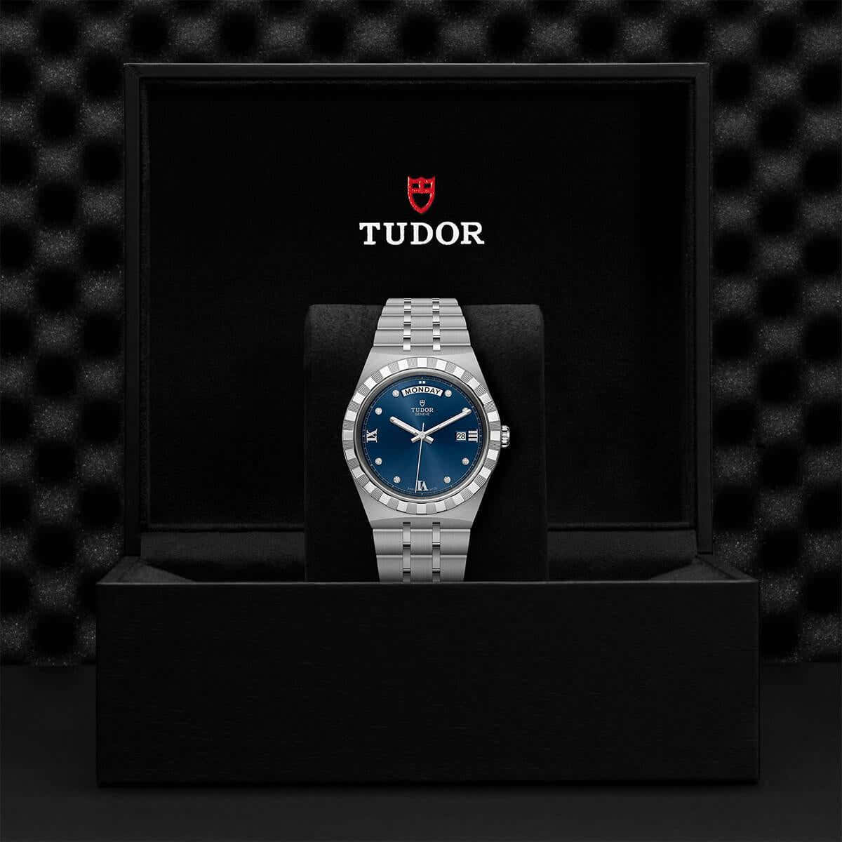 Tudor Royal Automatic Diamonds Blue Dial Silver Steel Strap Watch for Men - M28600-0006